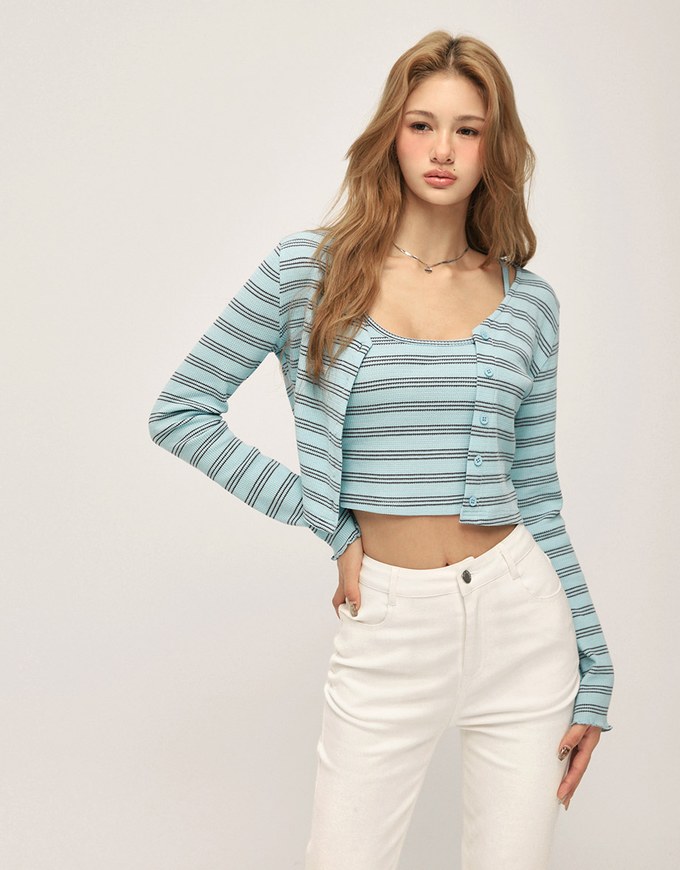 Two-Piece Striped Knit Top