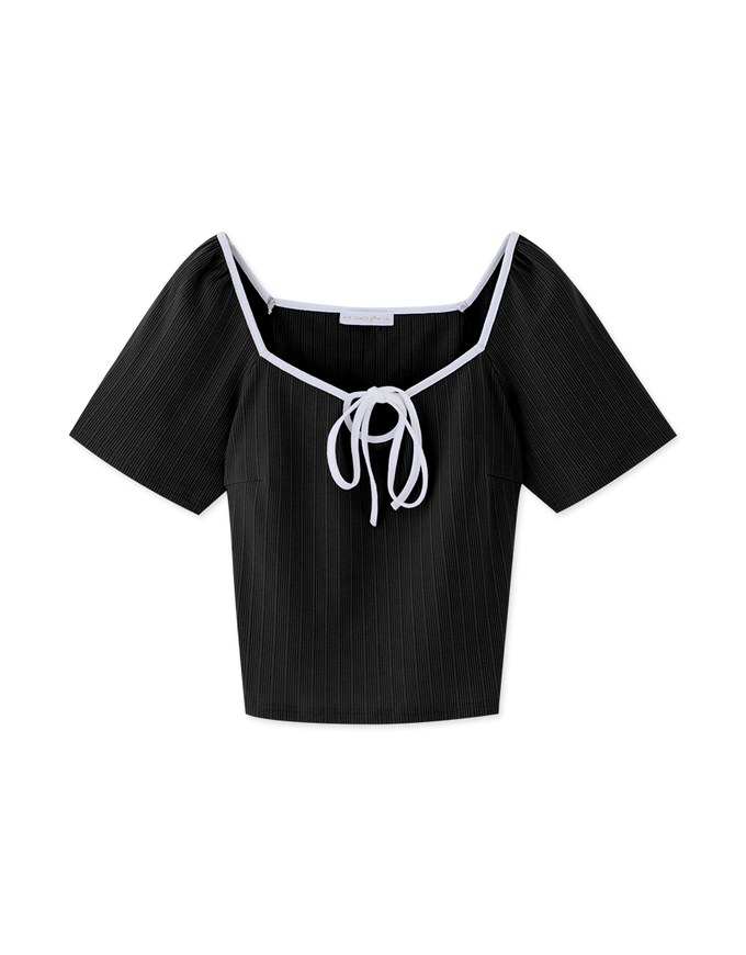 2WAY Contrast Lining Knit Top With Bow