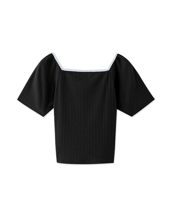 2WAY Contrast Lining Knit Top With Bow