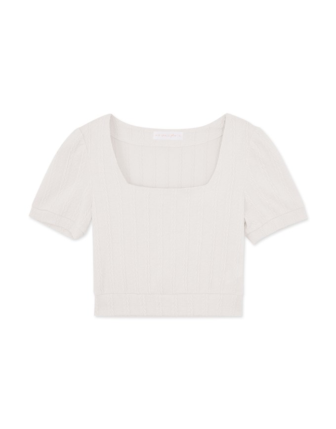 Texture Square Neckline Puff Sleeve Top