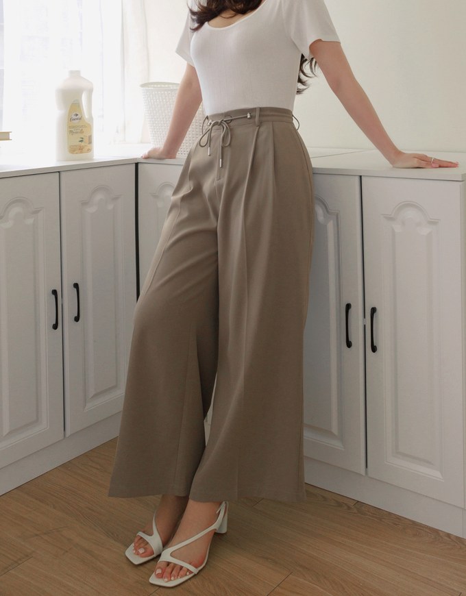 Draped Drawstring Pleated High Waisted Wide Pants Culottes