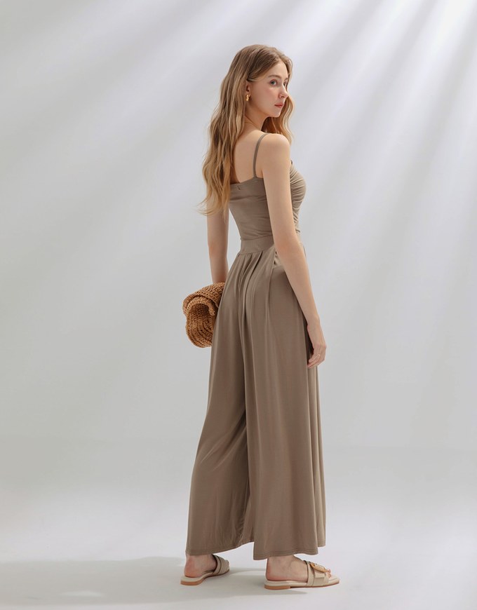 Asymmetric Gold Trimmed Silky Jumpsuit