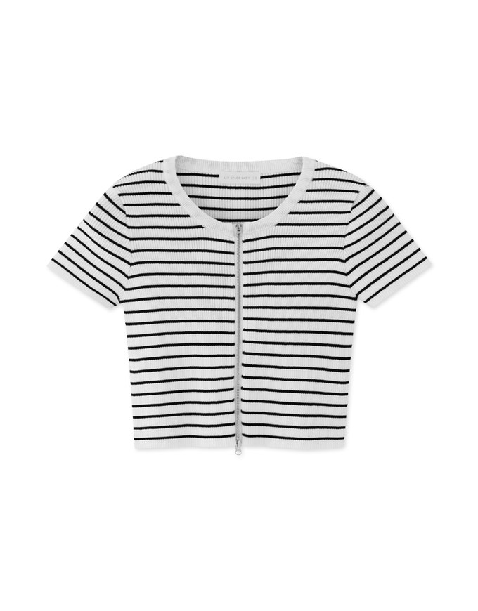 Double Sided Zippers Striped Knit Crop Top