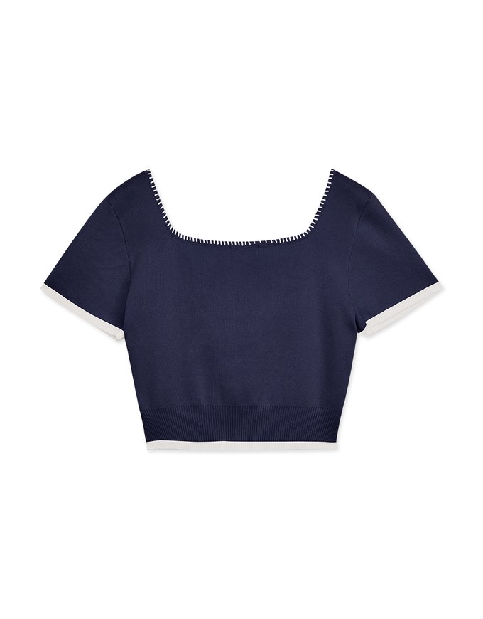 Square Neck Stitched Knit Top