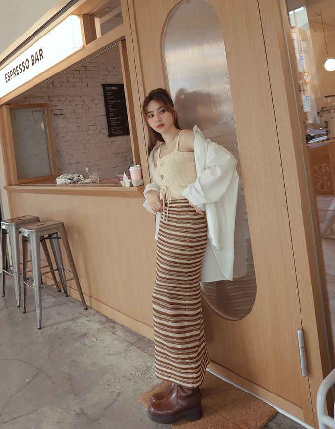 Vintage Knit Striped Maxi Maxi Long Skirt  s