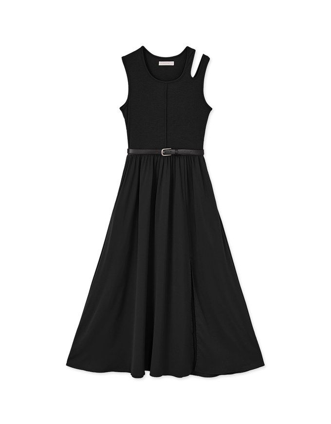 Splice Hollow Vest Midi Dress (With Belth)