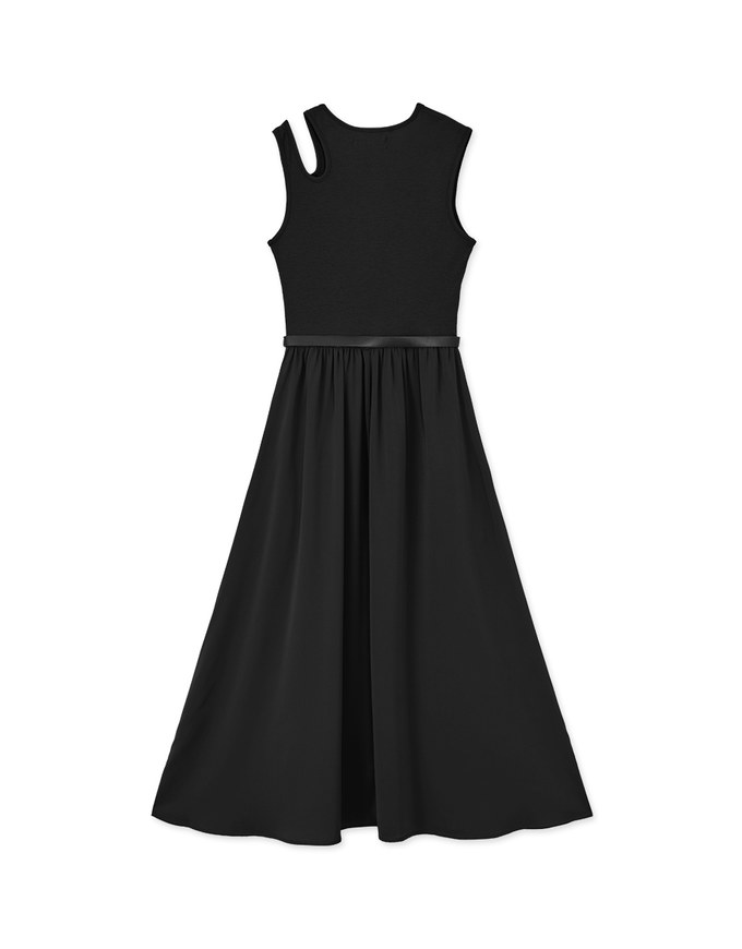 Splice Hollow Vest Midi Dress (With Belth)