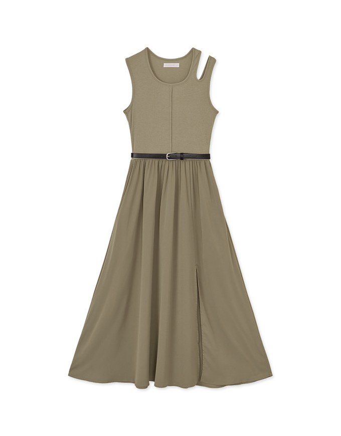 Splice Hollow Vest Midi Dress (With Belth)