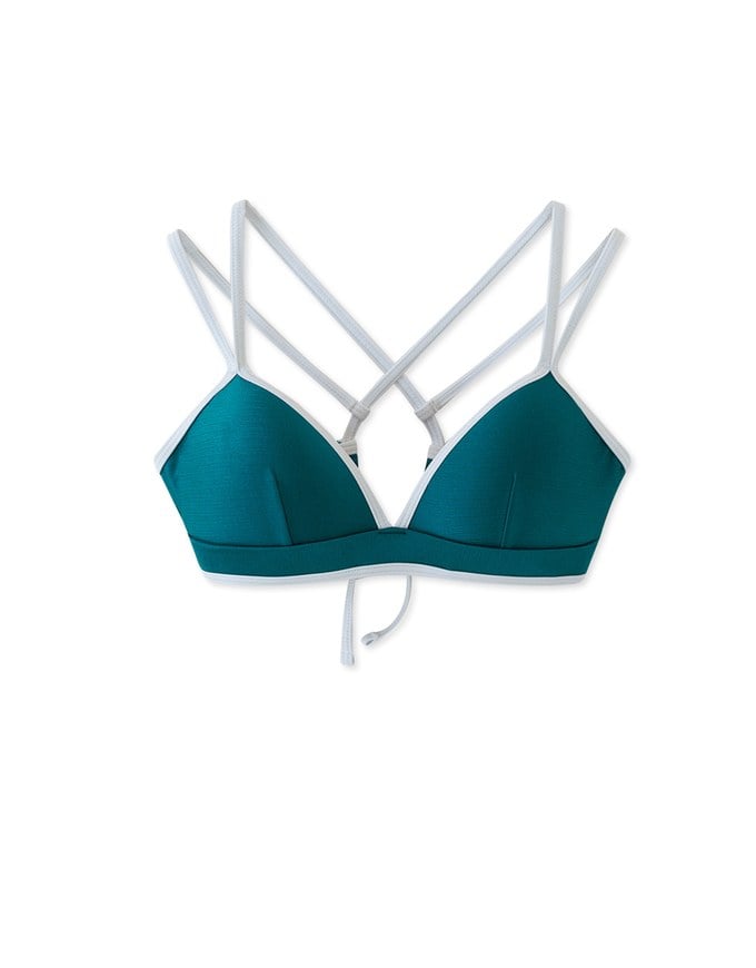 【PUSH UP 】Ultra Coverage Contrast Color Dual Strap Push Up Bikini Top Bra Padded
