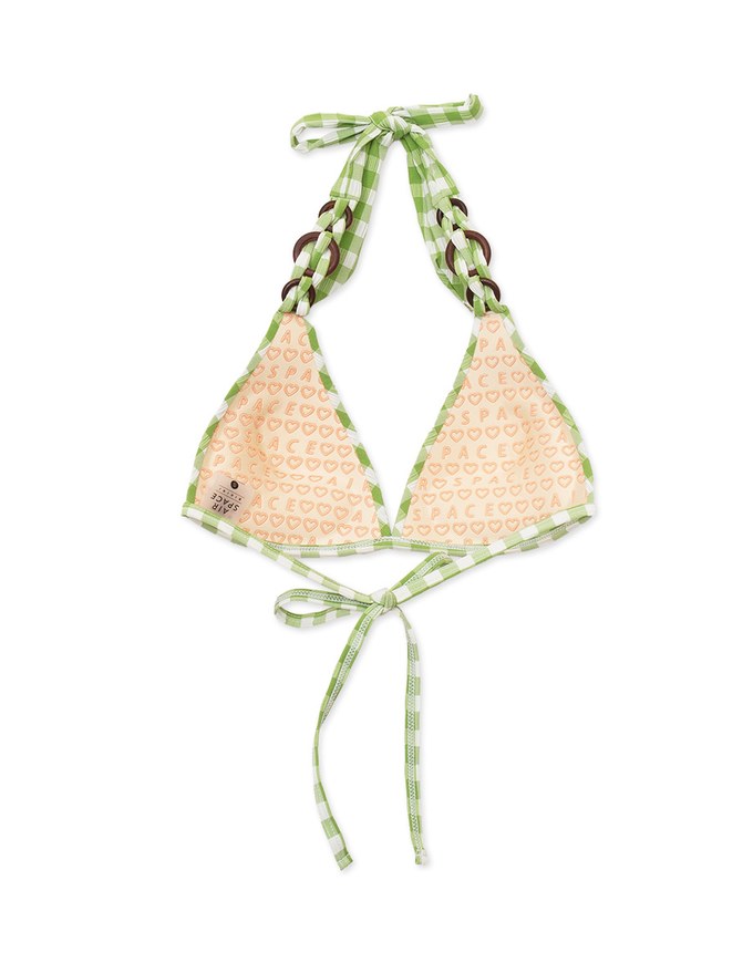 【PUSH UP】Wrinkled Colorful Plaid Single Tie Strap Bikini