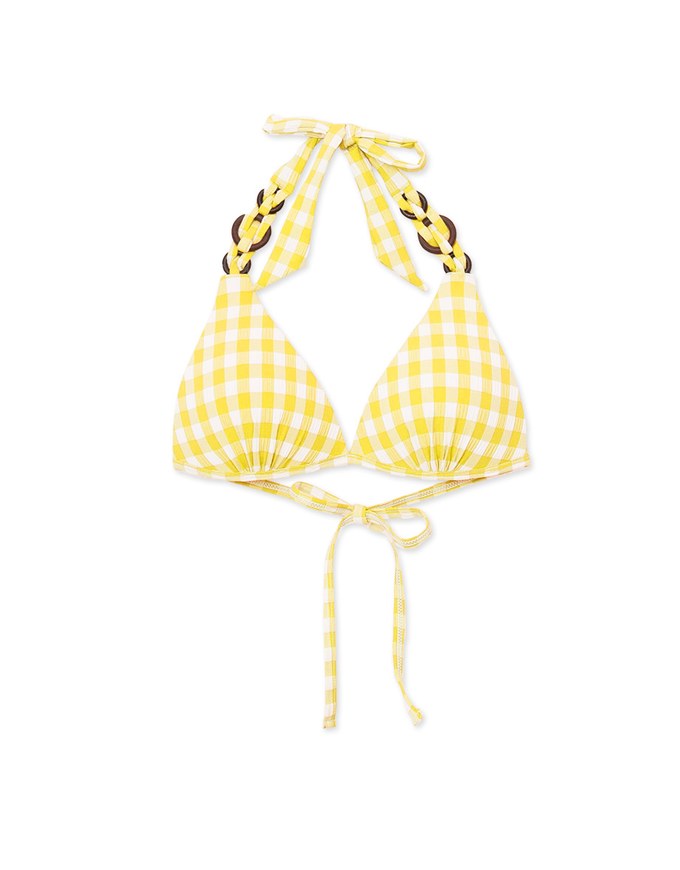 【PUSH UP】Wrinkled Colorful Plaid Single Tie Strap Bikini