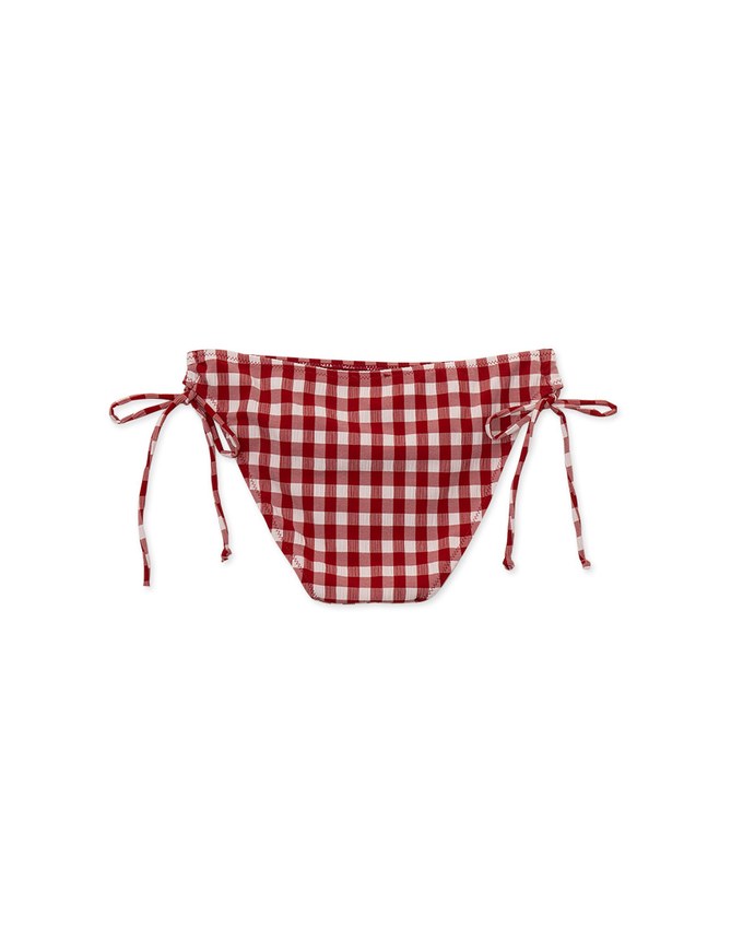 Wrinkled Colorful Plaid Side Tie Strap Bikini Bottom