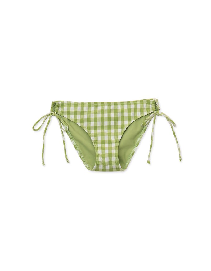 Wrinkled Colorful Plaid Side Tie Strap Bikini Bottom