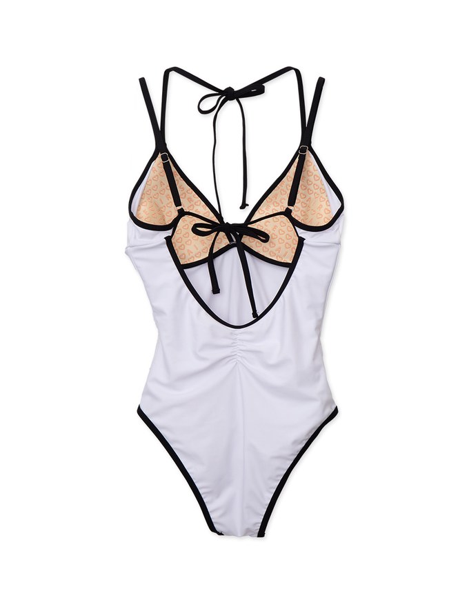 【DOUBLE PUSH】 Sculpting Contrast Tie Strap Swimsuit