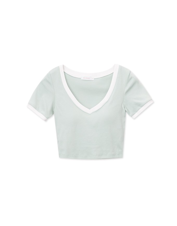 Casual V Neck Contrast Padded Top