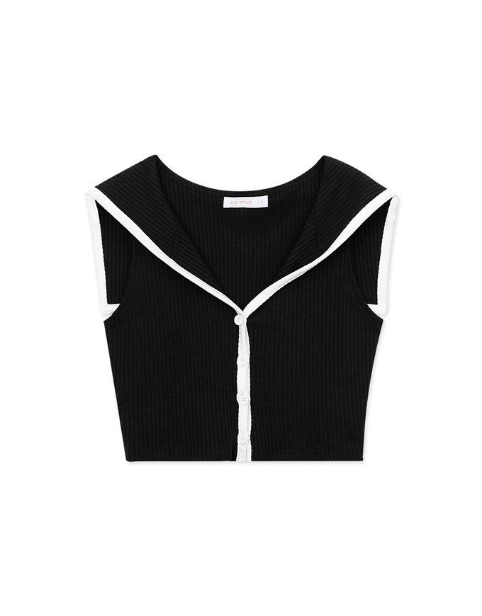 Collared Contrast Ribbed Tank Top