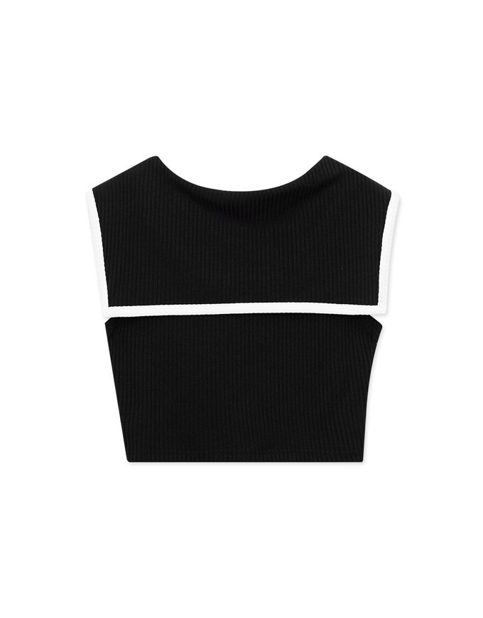 Collared Contrast Ribbed Tank Top