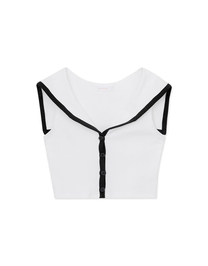 Collared Contrast Ribbed Tank Top