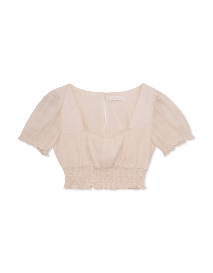 Square Neck Sheer Puff Sleeve Top