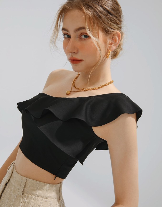 One Shoulder Ruffle Tank Top