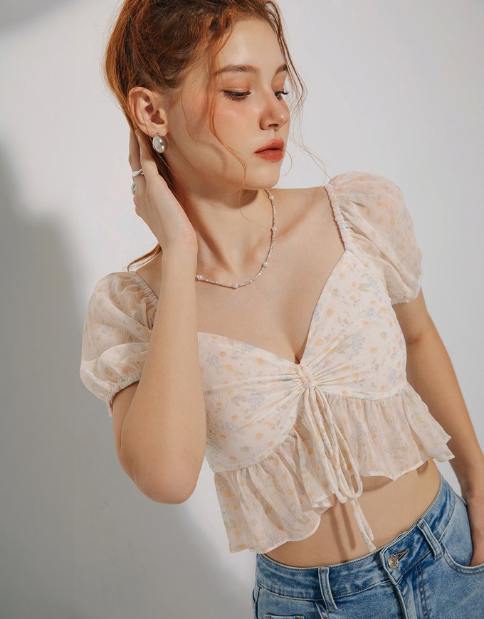 Sheer Ruffled Crop Top