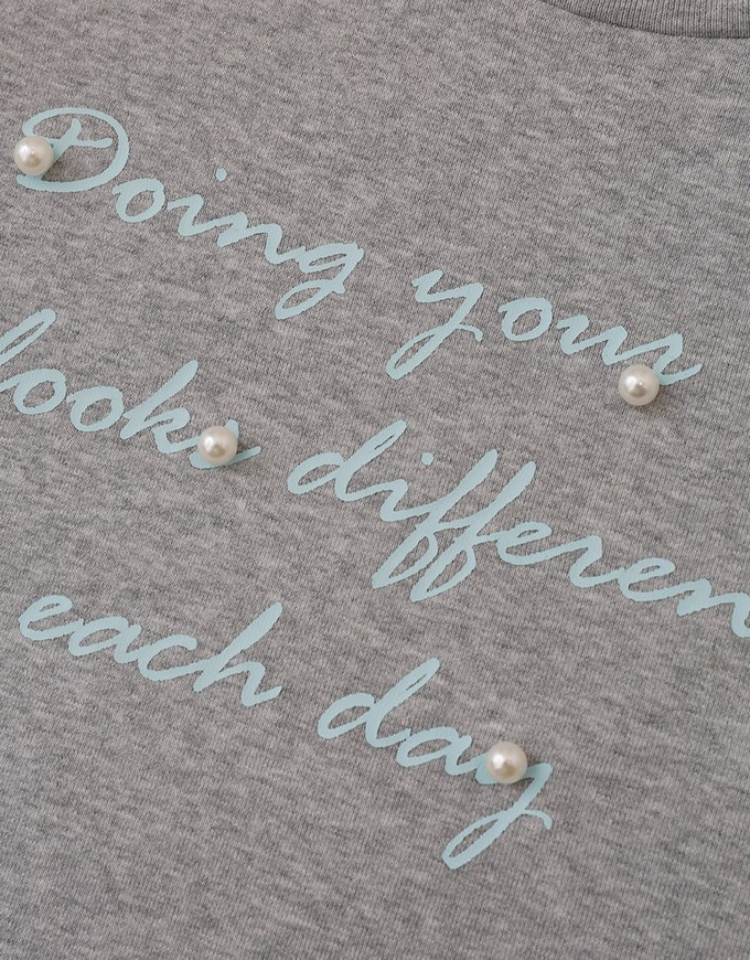 Alphabet Pearl Embellished Round Neck Tee Top