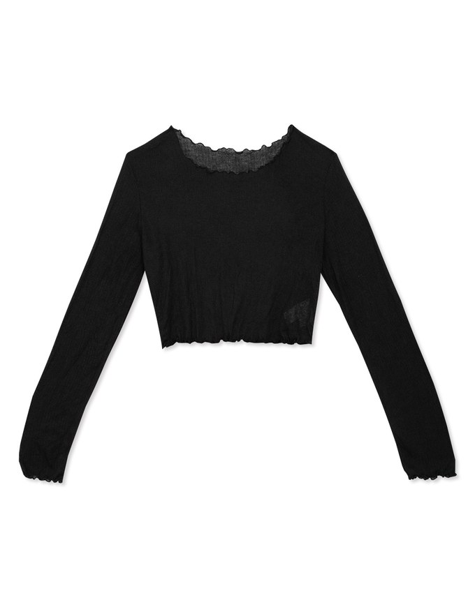 Sheer Ruffle Trim Cropped Top