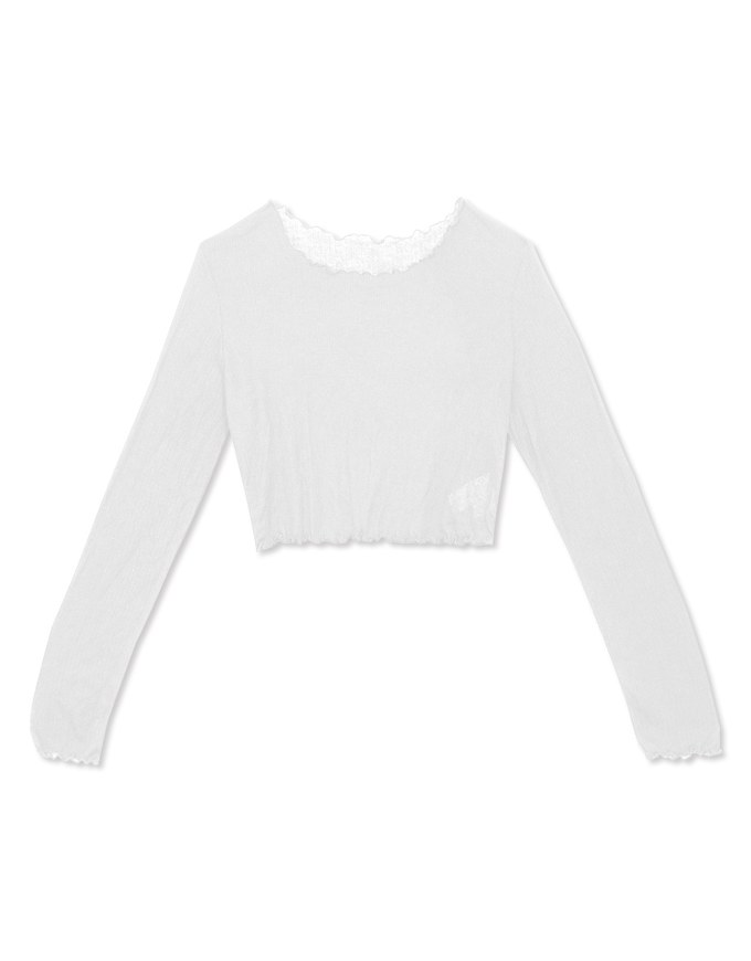 Sheer Ruffle Trim Cropped Top