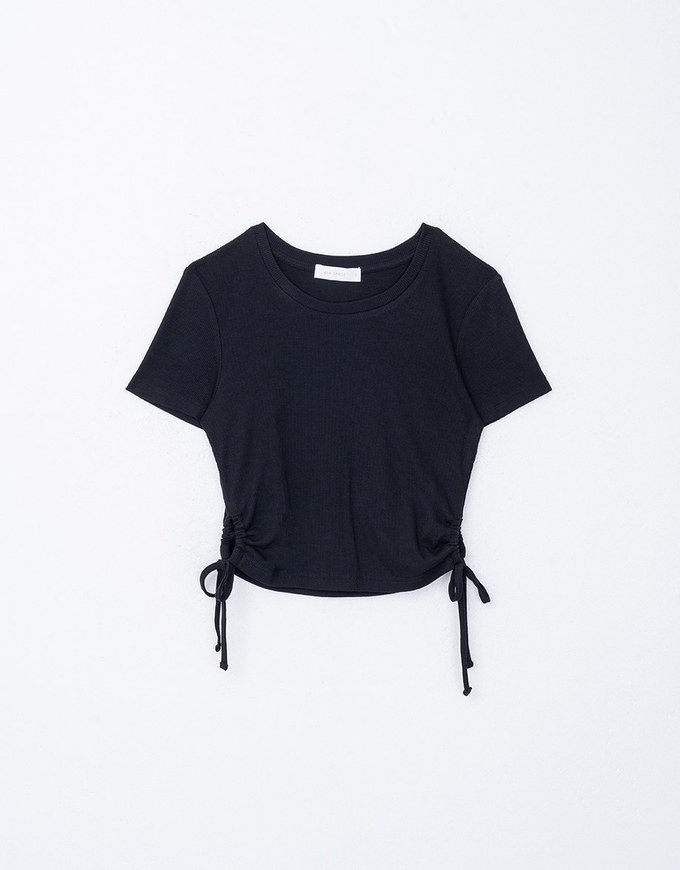 Ribbed Side Tie Crew Neck Top