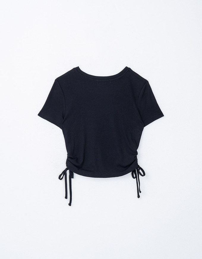 Ribbed Side Tie Crew Neck Top