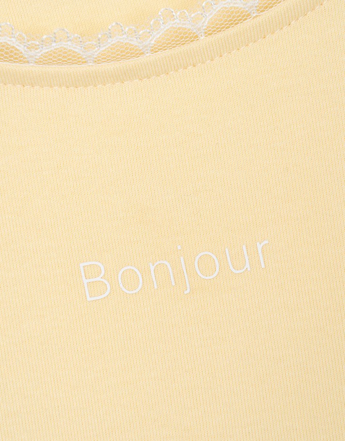 Bonjour Lace Trim Printed Tee