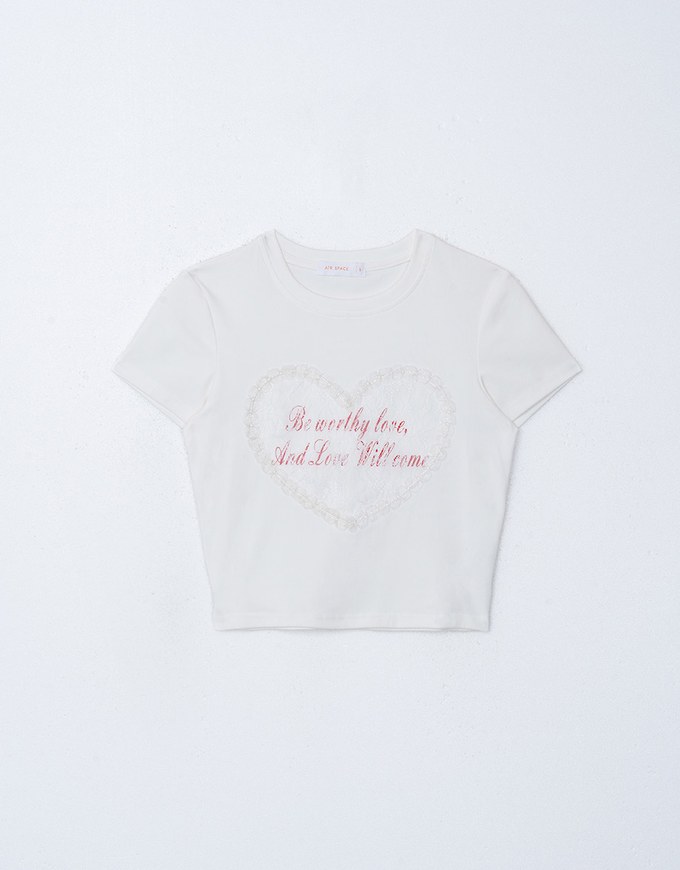 Lace Trim Heart Letter Tee