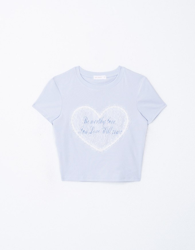 Lace Trim Heart Letter Tee