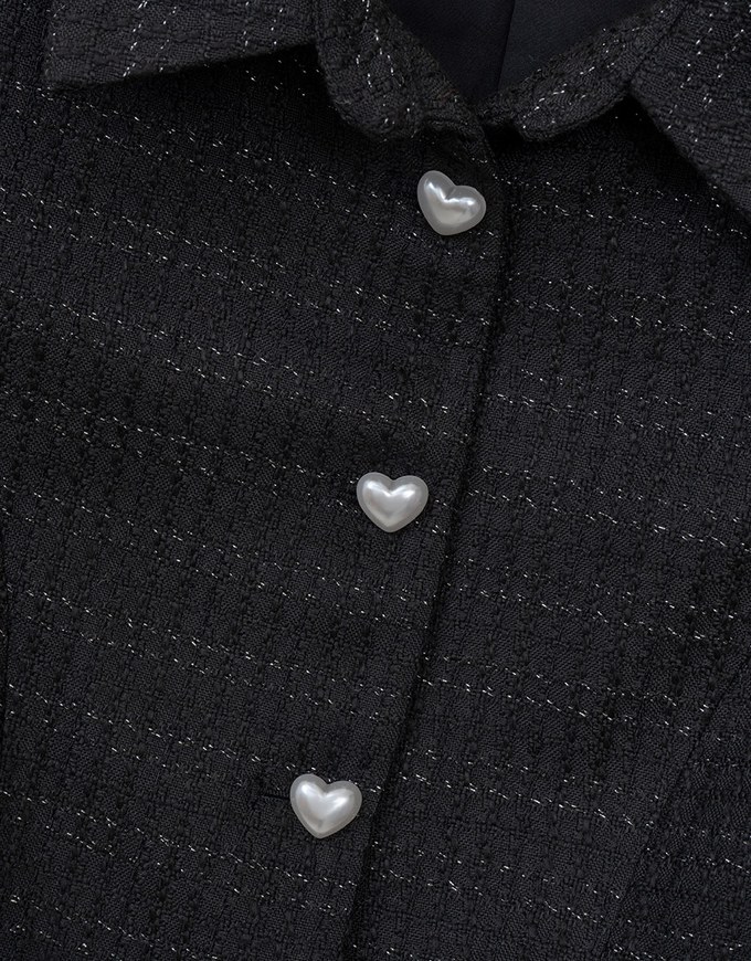 [HXA's Design] Heart Tweed Cropped Jacket Top With Pearl Heart Button H09