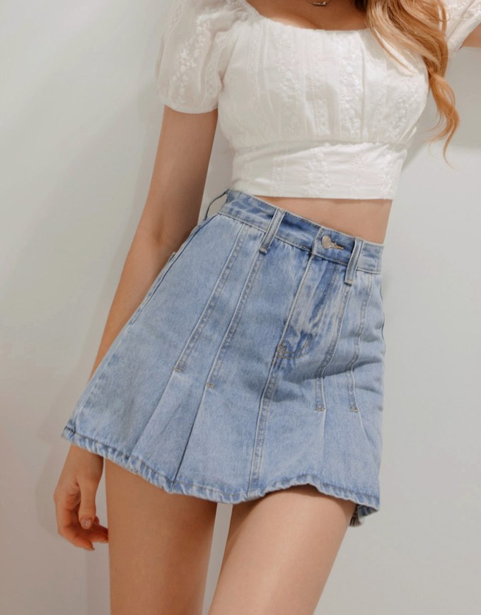 Vintage Pleated Jeans Denim Skirts