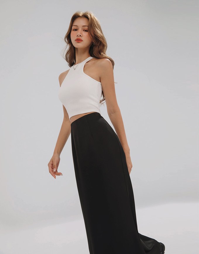 Soft Matte Satin Flare Long Skirt