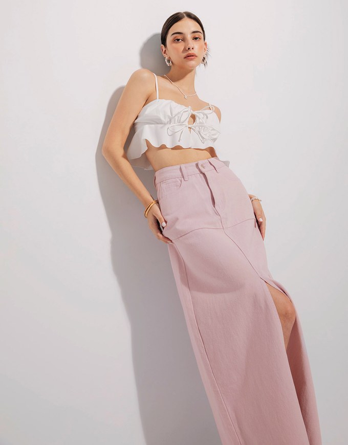 Chic Slit Frayed Jeans Denim Long Skirt