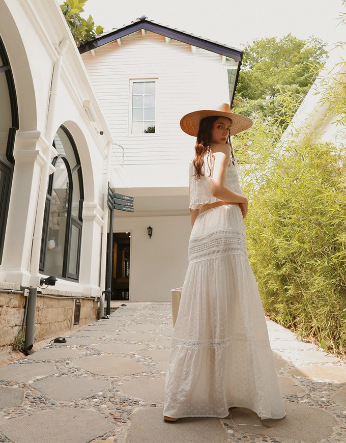 Romantic Lace Drawstring Long Skirt