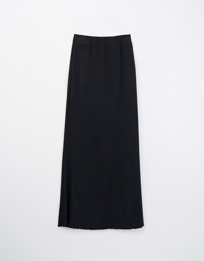 Ruffled Smooth Bodycon Slit Long Skirt