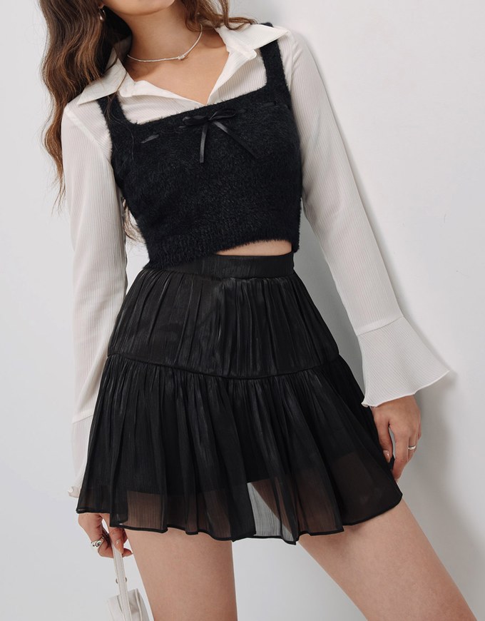 Silky Glow Satin Pleated Skirt