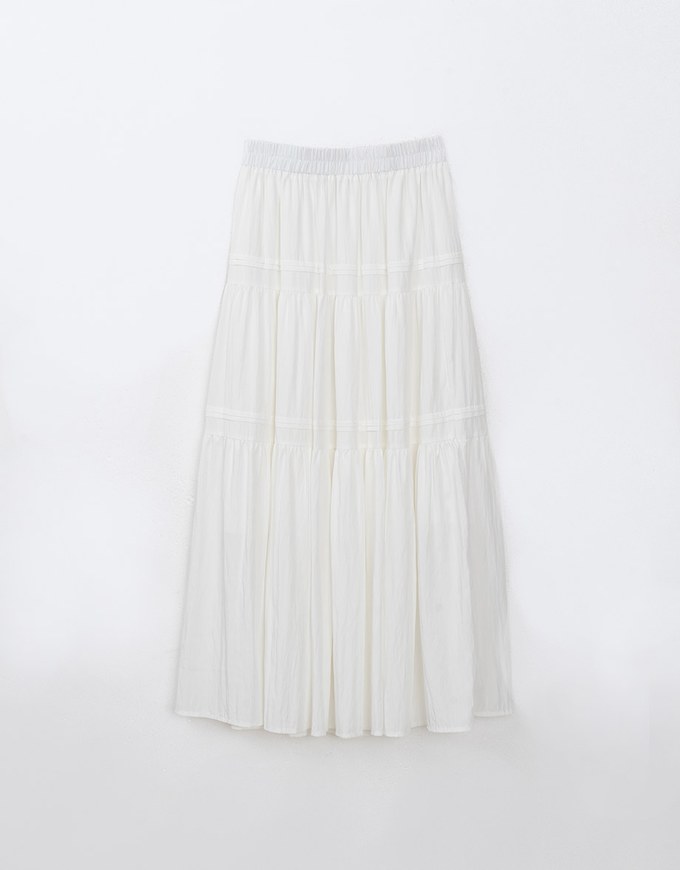 High Waist Plain Ruffled Hem Maxi Skirt