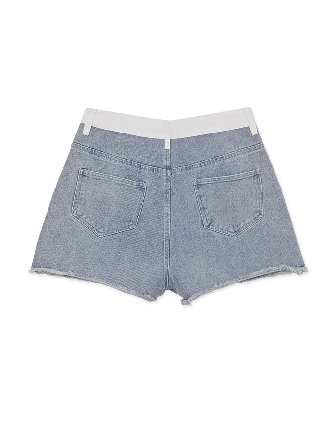 Contrast Unfinished Edge Jeans Denim Shorts