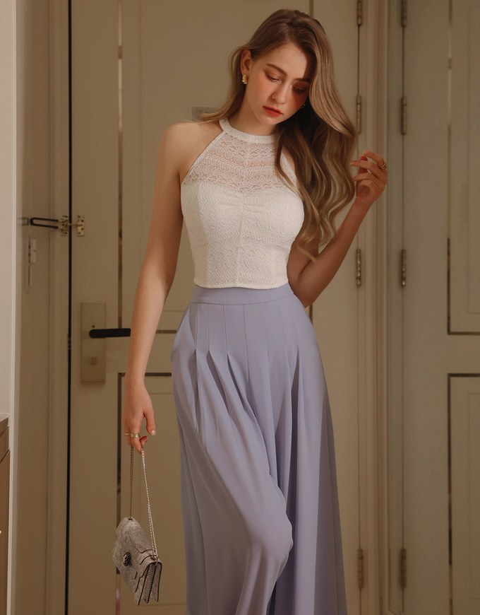 Stylish Pleated High Waisted Wide Pants Culottes