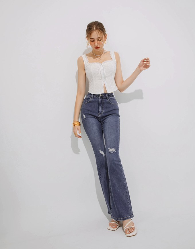 Distressed Bodycon Jeans Denim Flare Pants