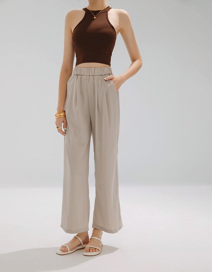 Cooling Fabric Simple Plain High Waisted Pants Culottes