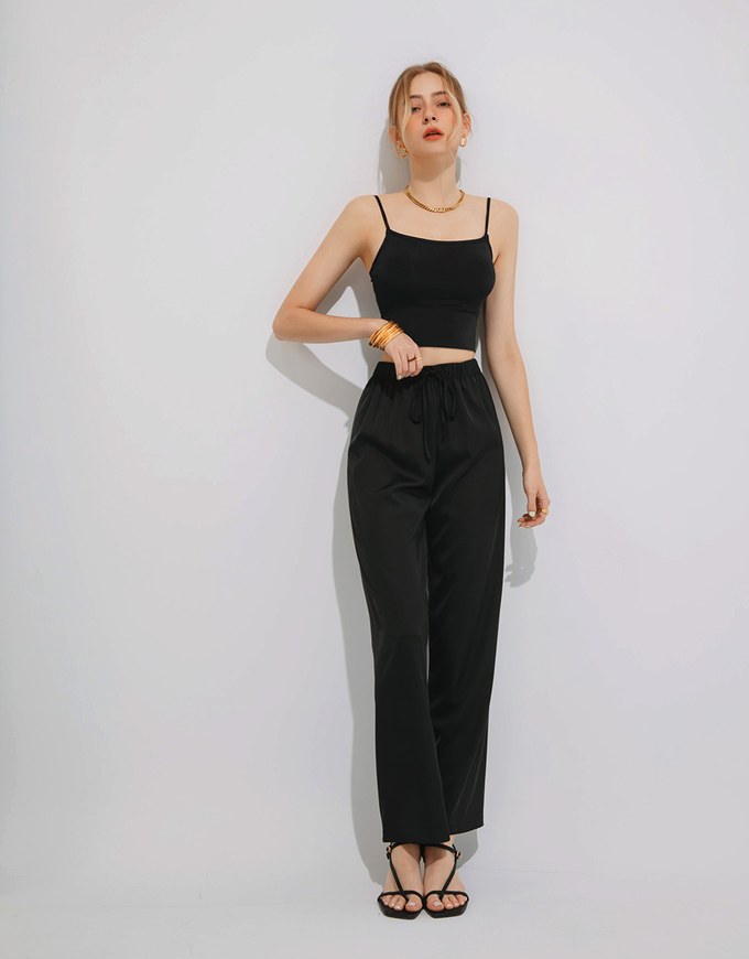 Cooling fabric Simple Plain Drawstring High Waisted Pants Culottes