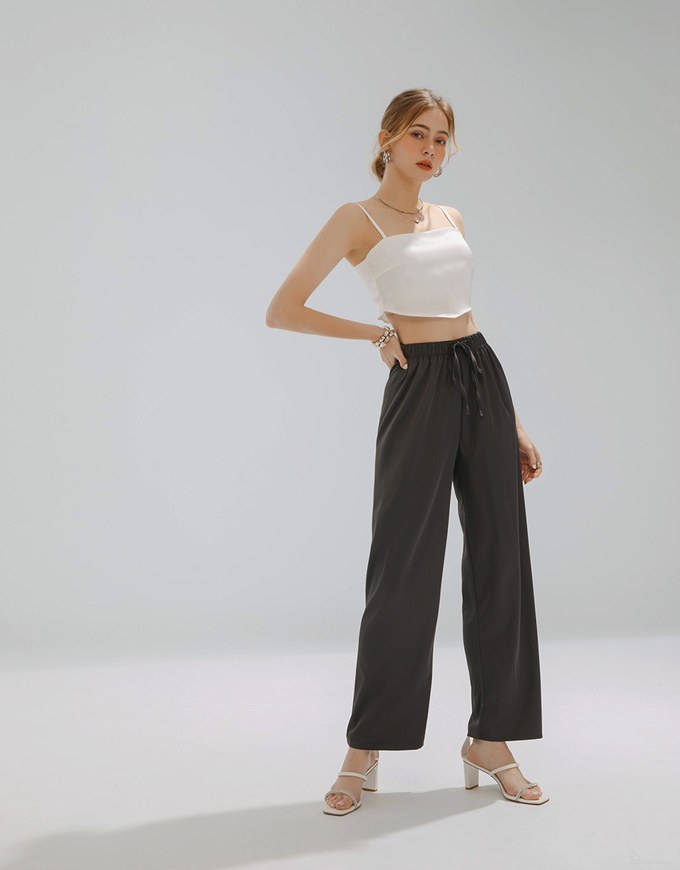 Cooling fabric Simple Plain Drawstring High Waisted Pants Culottes