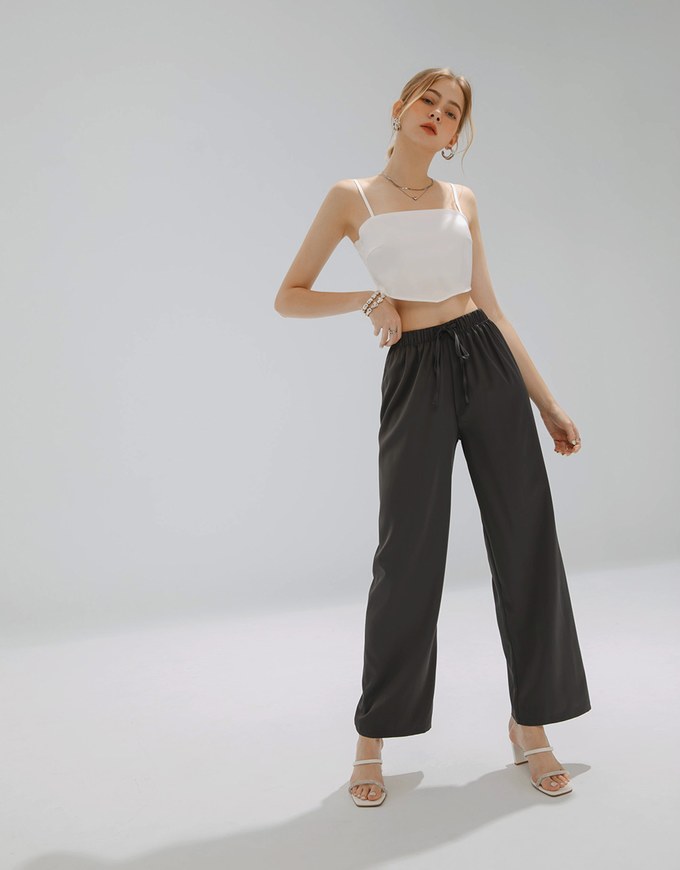 Cooling fabric Simple Plain Drawstring High Waisted Pants Culottes