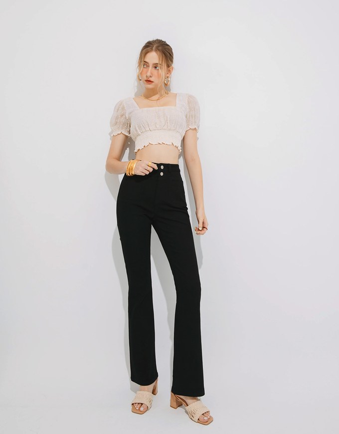 Double Button Jeans Denim Flare Pants