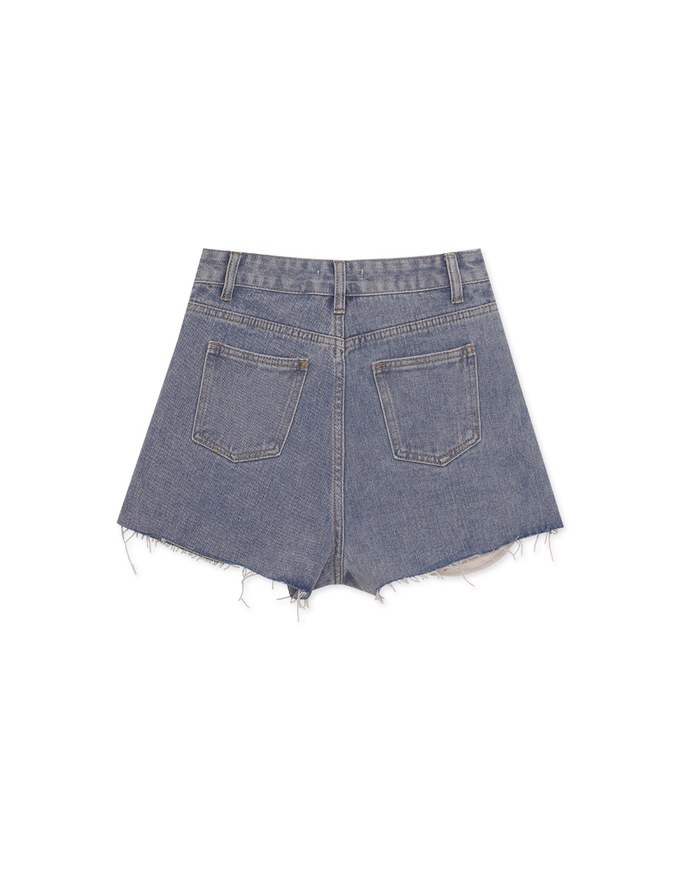 Distressed Fringed Jeans Denim Shorts